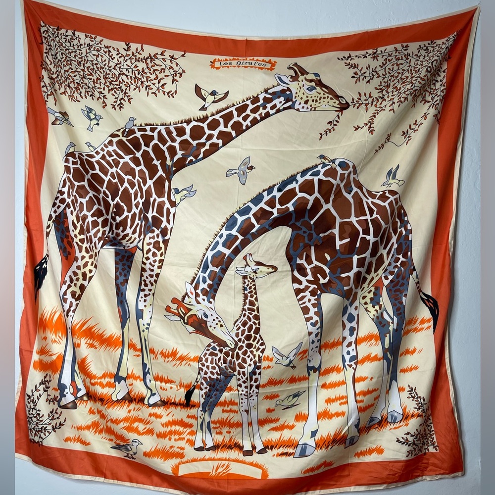 Silk Oversized Giraffe Scarf Tan, Brown, white and Orange
